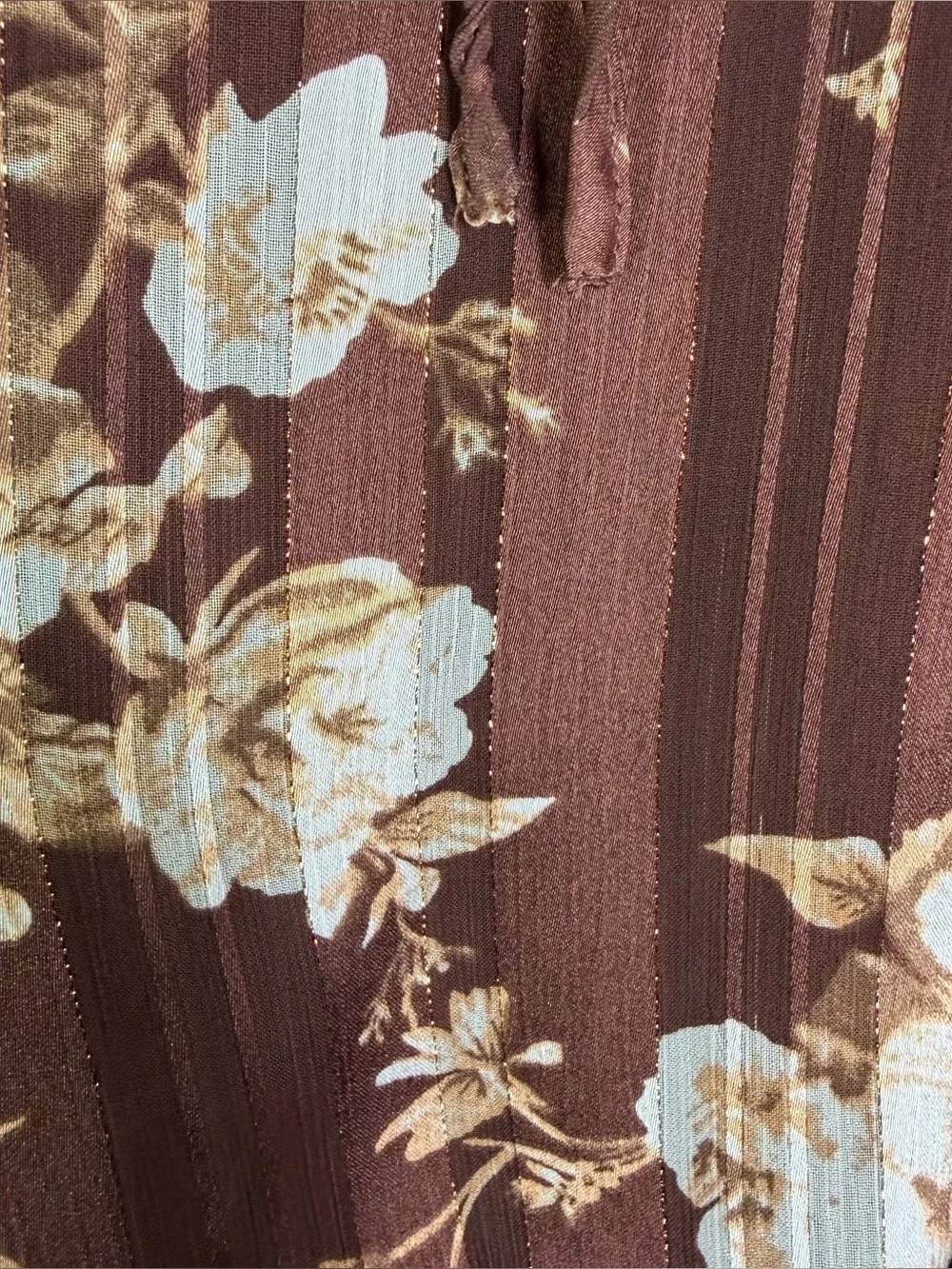 Autres Filles Anthropologie Floral Boho Peasant Blouse Brown Tie Neck Top Sz S - Picture 5 of 10